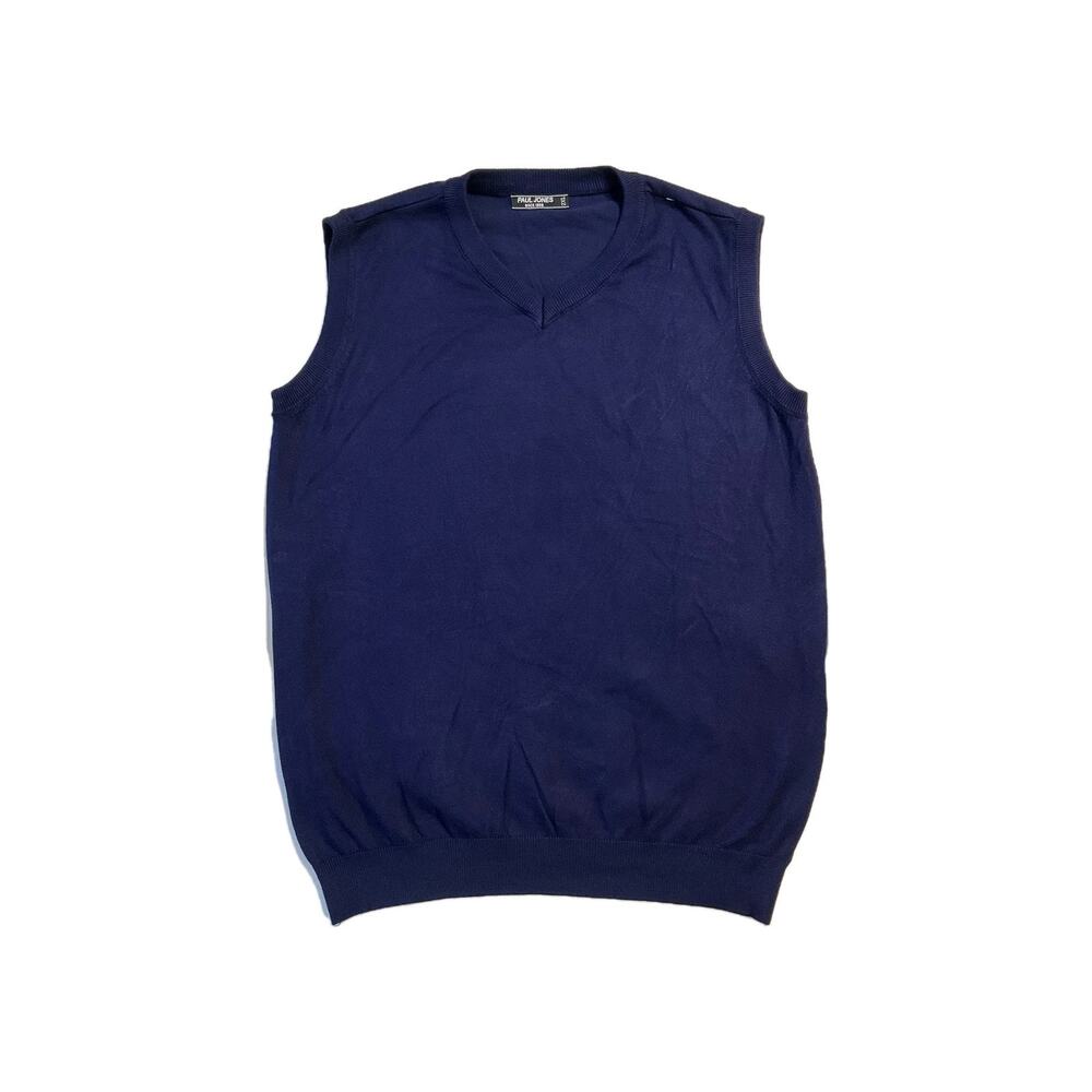 Paul Jones Men Sweater Vest Size L Navy Sleeveless V-neck Viscose
